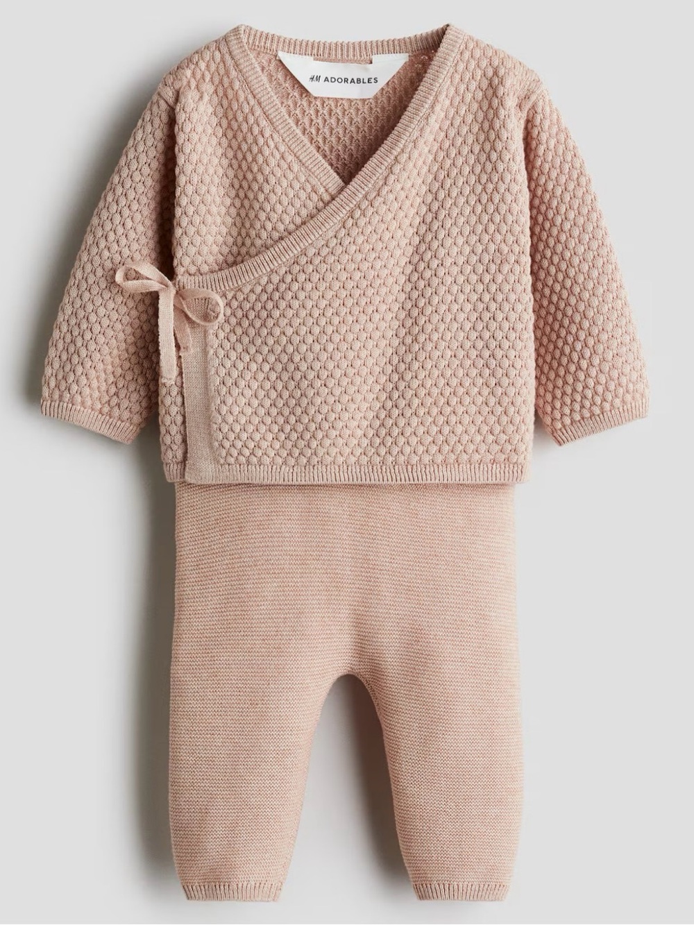H&M Adorables 2-Piece Knit Wrap Top & Footed Pant Set - Blush Pink